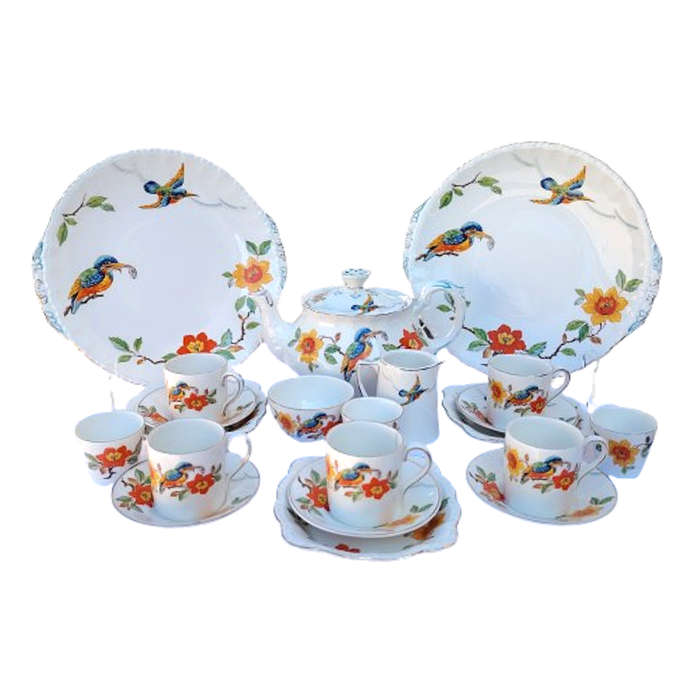 Rare Grindley England 1940s Kingfisher Hand-Painted 21-piece