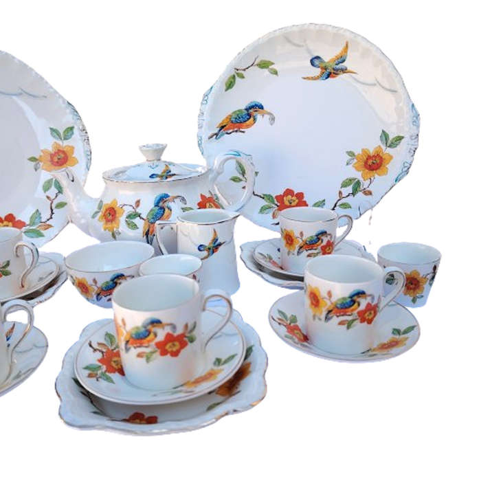 Rare Grindley England 1940s Kingfisher Hand-Painted 21-piece
