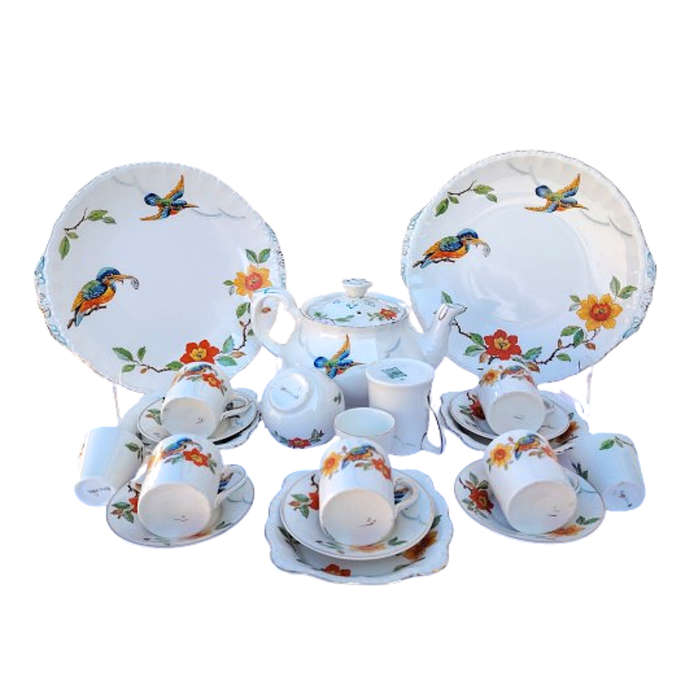 Rare Grindley England 1940s Kingfisher Hand-Painted 21-piece