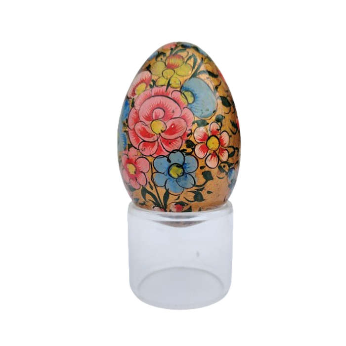 Vintage Hand Painted Flowers Egg on clear Stand