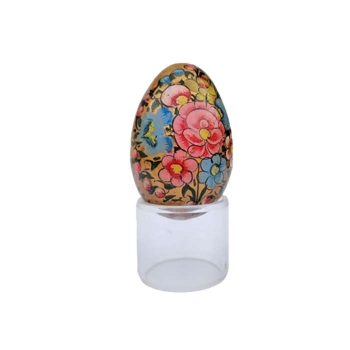 Vintage Hand Painted Flowers Egg on clear Stand