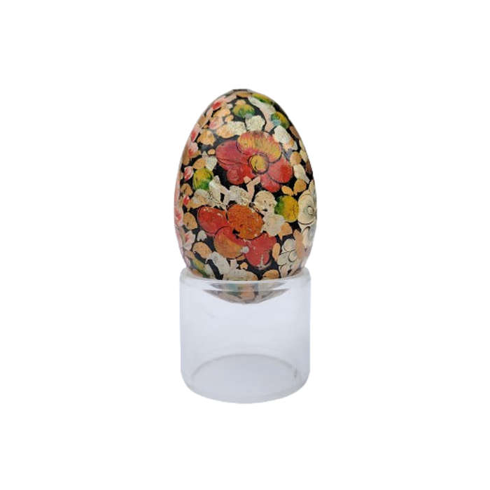 Vintage Hand Painted Flowers Egg on clear Stand