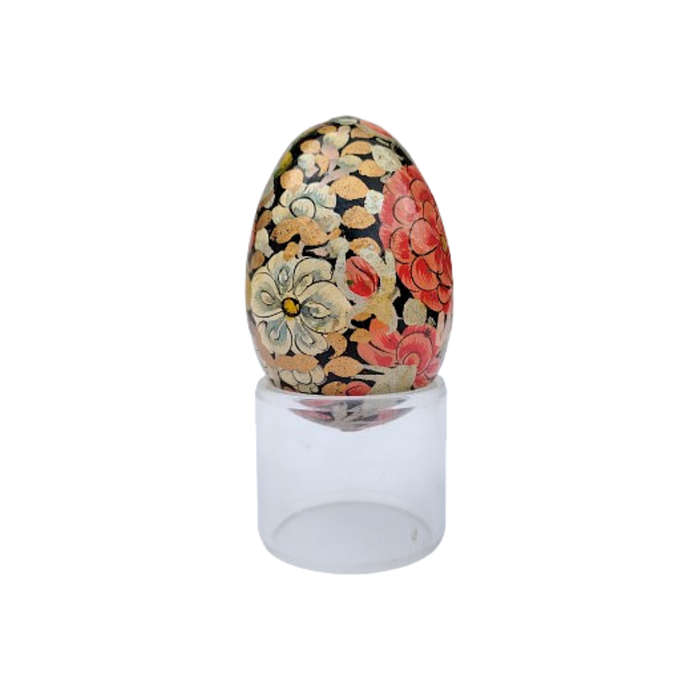 Vintage Hand Painted Flowers Egg on clear Stand