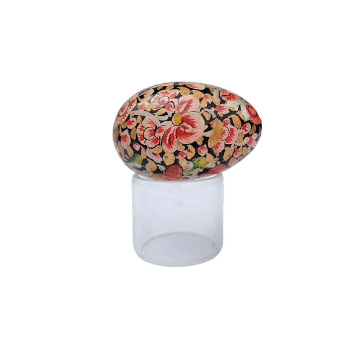 Vintage Hand Painted Flowers Egg on clear Stand