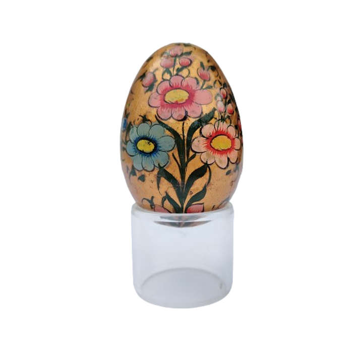 Vintage Hand Painted Flowers Egg on clear Stand