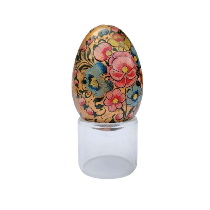 Vintage Hand Painted Flowers Egg on clear Stand