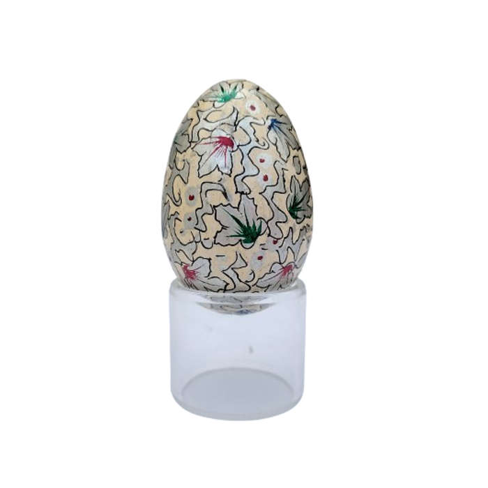 Vintage Hand Painted Flowers Egg on clear Stand