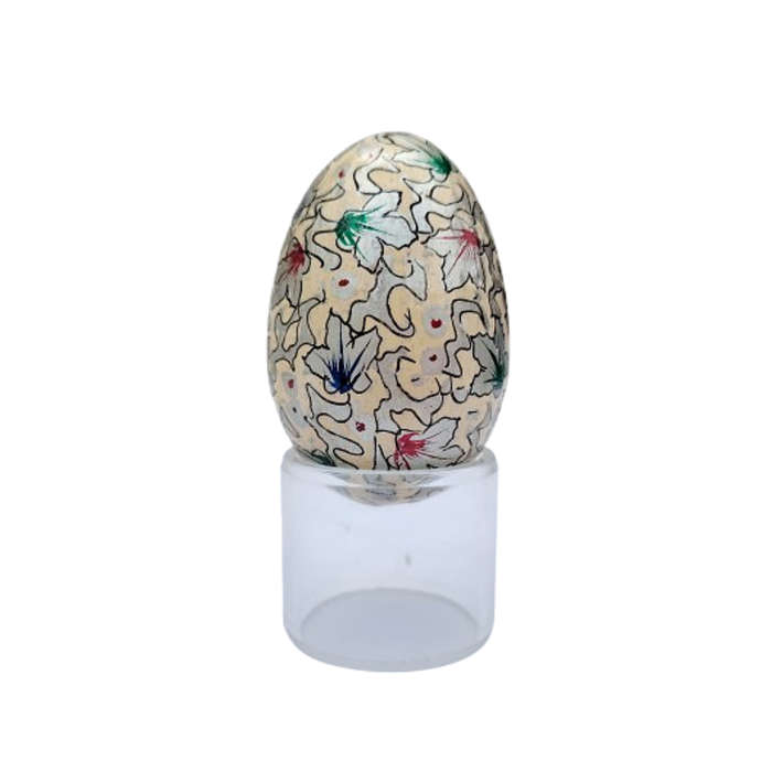 Vintage Hand Painted Flowers Egg on clear Stand