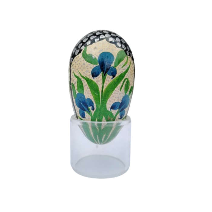 Vintage Hand Painted Flowers Egg on clear Stand