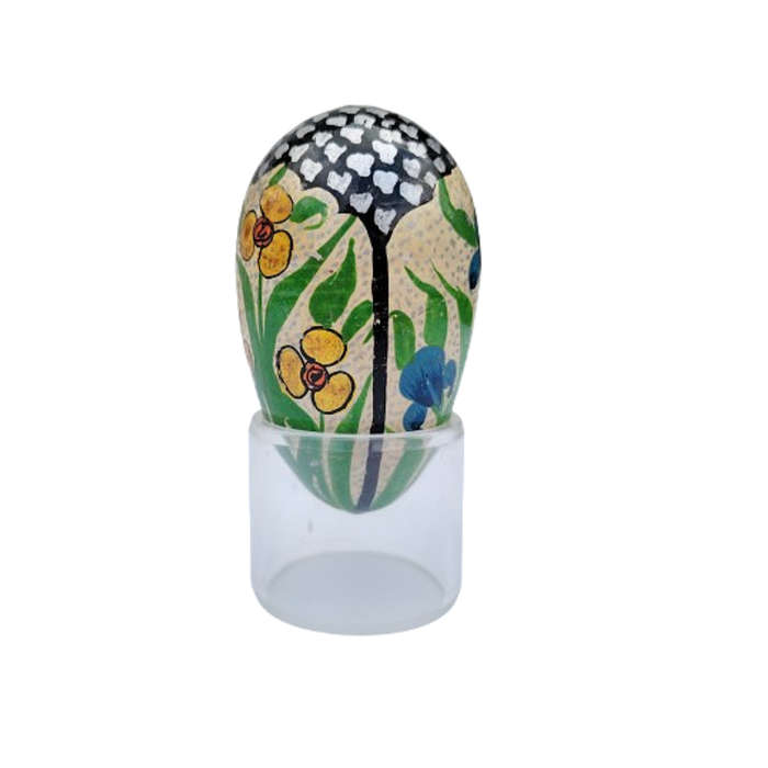 Vintage Hand Painted Flowers Egg on clear Stand