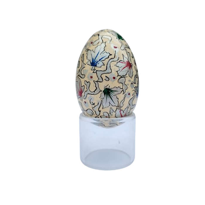 Vintage Hand Painted Flowers Egg on clear Stand