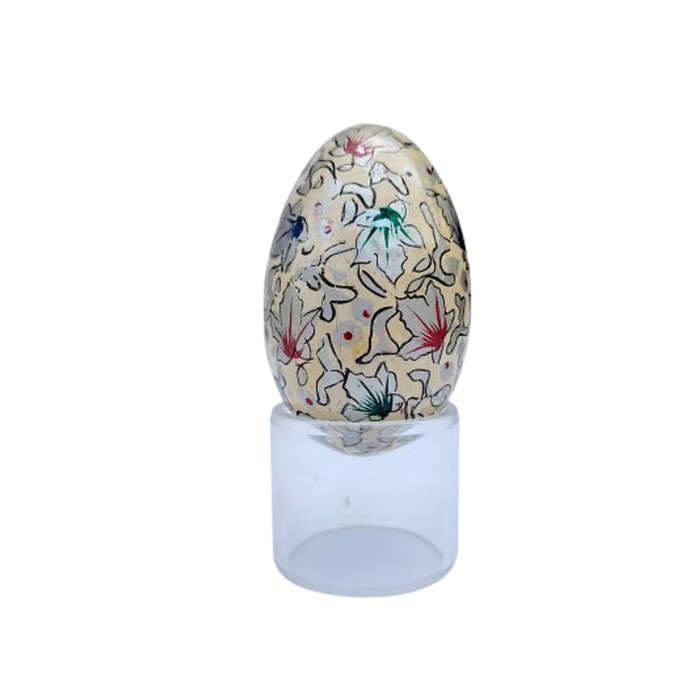 Vintage Hand Painted Flowers Egg on clear Stand