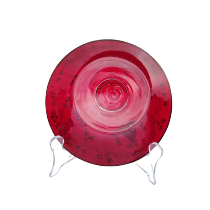 Bohemian Czech Glass Hand Painted Gold Ruby Red Footed Bowl