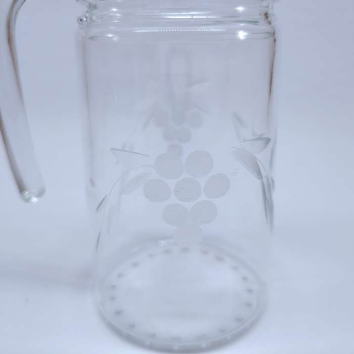 Quality vintage glass etched grape pattern water jug