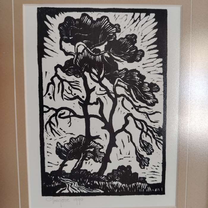 Gregoire Boonzaier The Windswept Trees Lino Cut