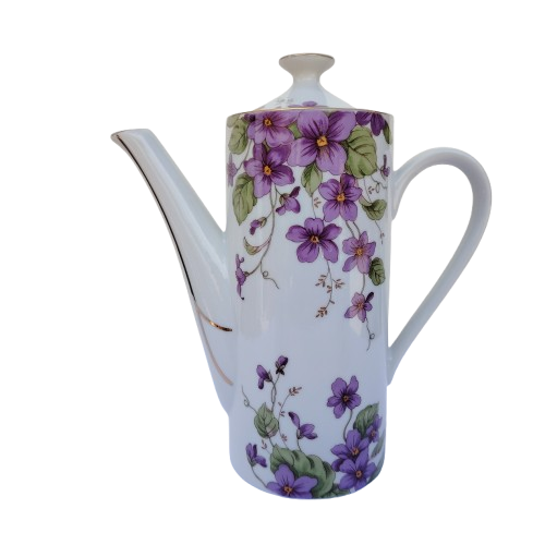 Limoges Porcelain Purple Flowers Coffee Set