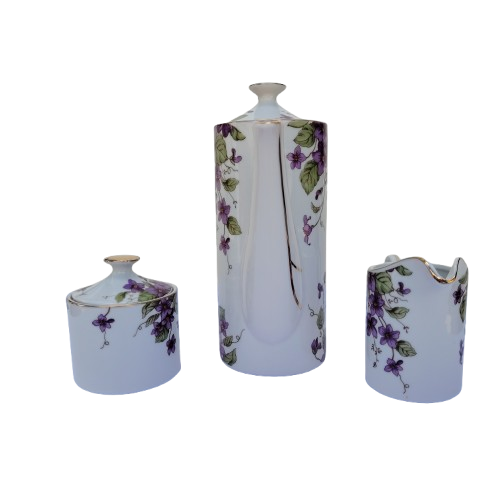 Limoges Porcelain Purple Flowers Coffee Set