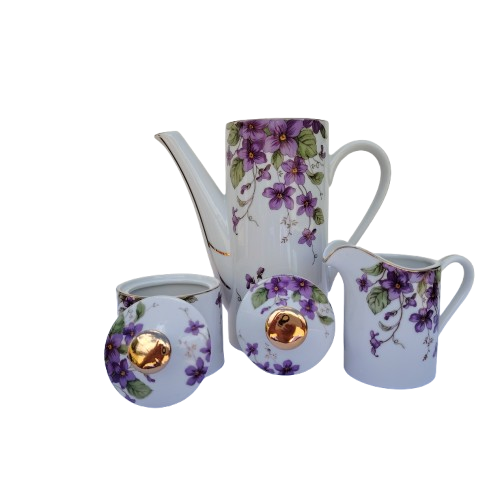 Limoges Porcelain Purple Flowers Coffee Set