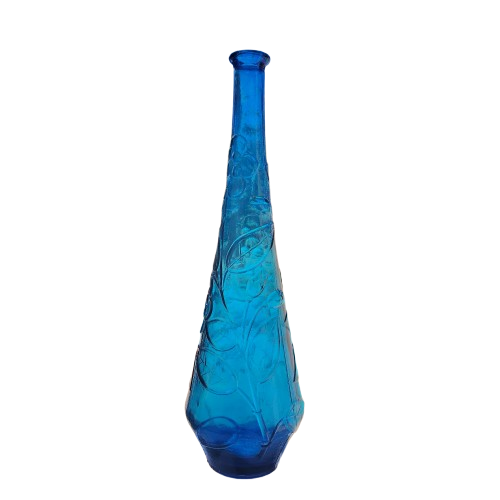 Empoli Italian Vintage Blue Foliage Glass Decanter Genie Bottle