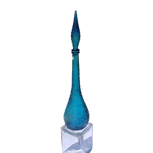 Empoli Italian Vintage Blue Hobnail Glass Decanter Genie Bottle
