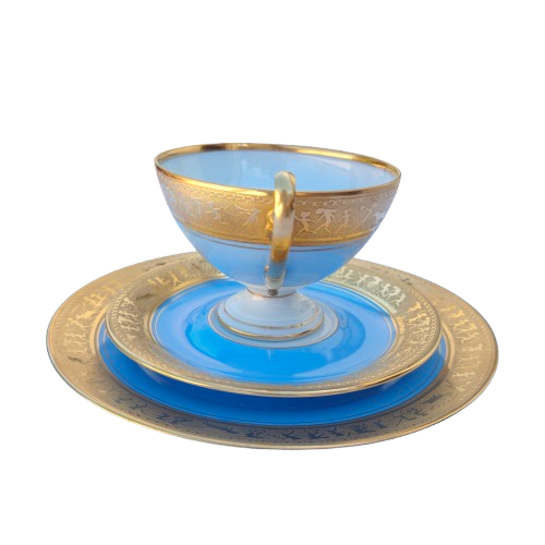 Beautiful Epiag Royal Czechoslovakia Blue and Gilt Rim Trio