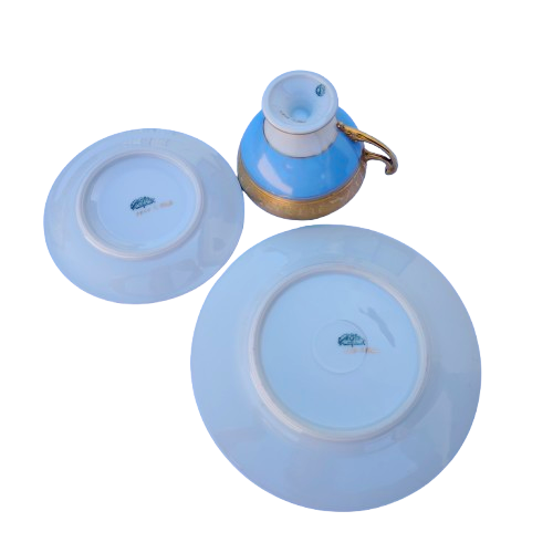 Beautiful Epiag Royal Czechoslovakia Blue and Gilt Rim Trio