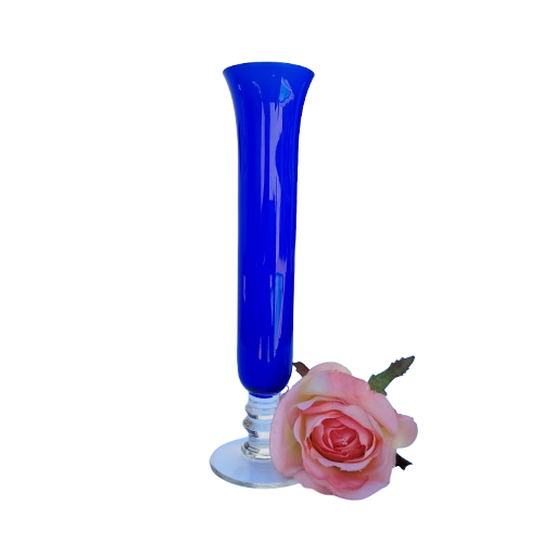 Tall Cobalt Blue White Interior Bud Vase
