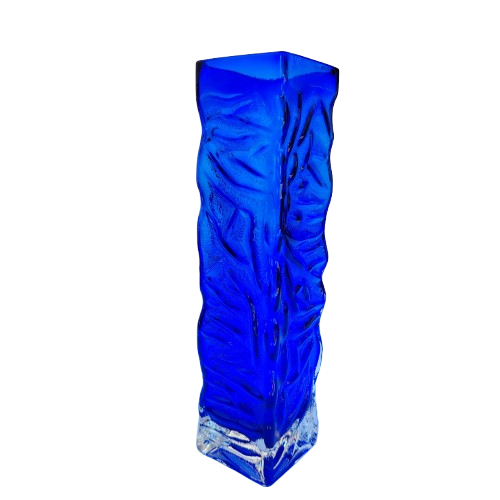 Textured Cobalt Blue Tubular Glass Mid Century Vase