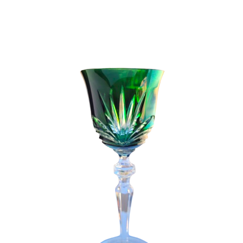 Bohemian Cut Glass Crystal Emerald Green Wine Glass