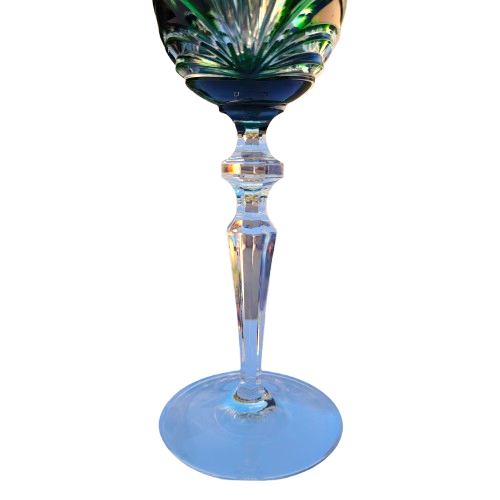 Bohemian Cut Glass Crystal Emerald Green Wine Glass