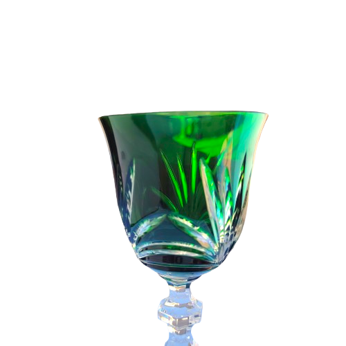 Bohemian Cut Glass Crystal Emerald Green Wine Glass