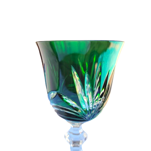 Bohemian Cut Glass Crystal Emerald Green Wine Glass