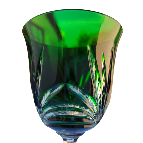 Bohemian Cut Glass Crystal Emerald Green Wine Glass
