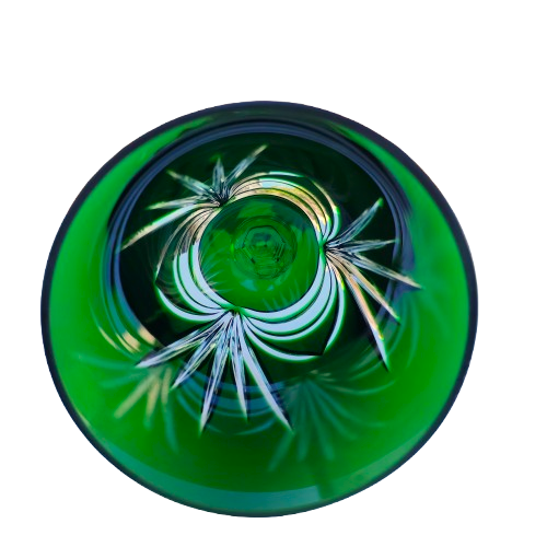 Bohemian Cut Glass Crystal Emerald Green Wine Glass