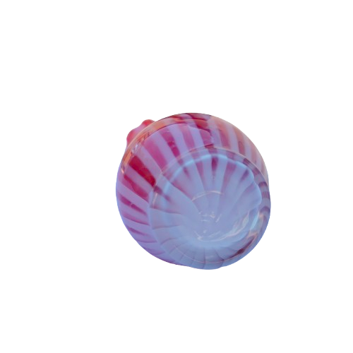 Pink white stripe Hand blown thin glass vase Ruffled Edge