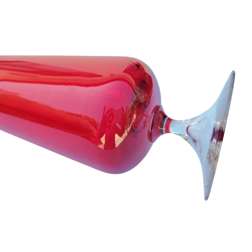 Whitefriars Goblet Vase Ruby by Baxter with clear glass conical foot