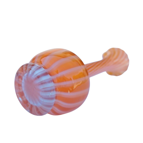 Orange white stripe Hand blown thin glass vase Ruffled Edge