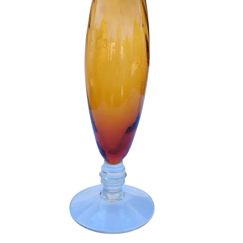 Red Ribbed Hand blown glass vase Ruffled Edge