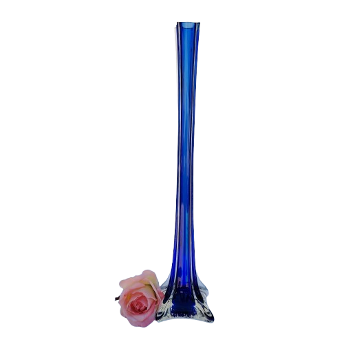 Murano Hand Blown Cobalt Blue Art Glass Tall Vase