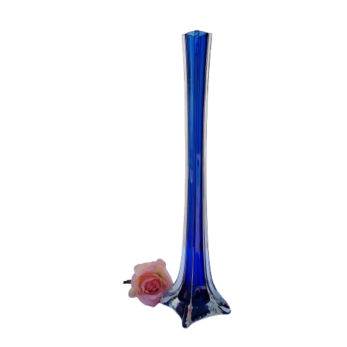 Murano Hand Blown Cobalt Blue Art Glass Tall Vase