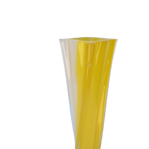 Murano Hand Blown White and Yellow Art Glass Tall Vase