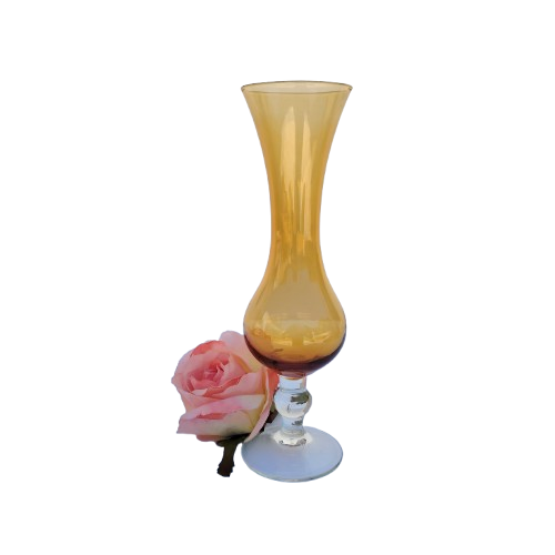 Amber Hand Blown Art Glass Stemmed Vase