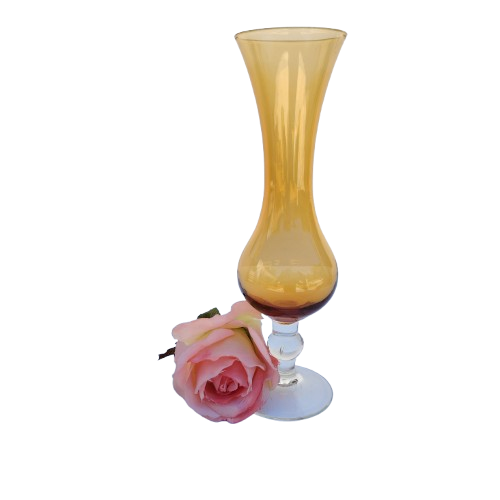 Amber Hand Blown Art Glass Stemmed Vase
