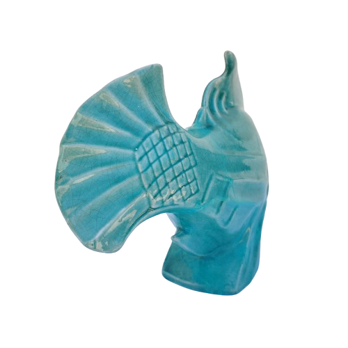 Art Deco Large Crackled Ceramic Glazed Blue Fish