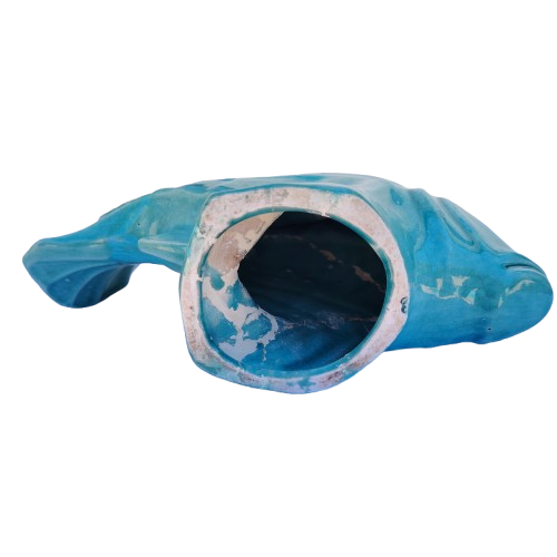 Art Deco Large Crackled Ceramic Glazed Blue Fish