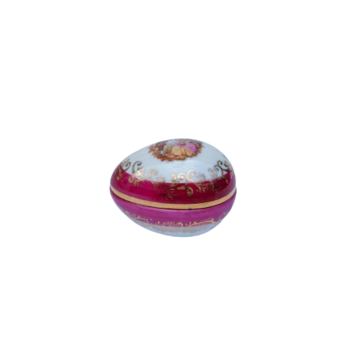 Limoges Fragonard Porcelain Gold Trimmed Miniature Egg Trinket Egg