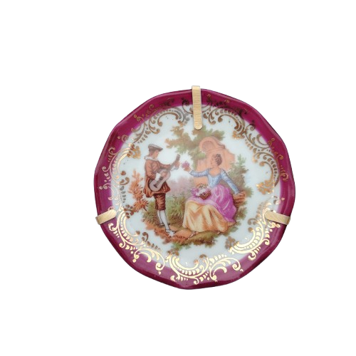 Limoges France Courting Couple Red Miniature Porcelain Plate