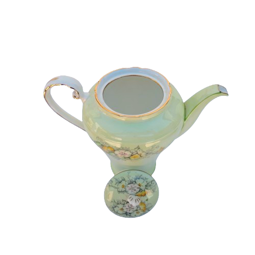 Aynsley Pale Green with Flowers Gold Trim Tea Set