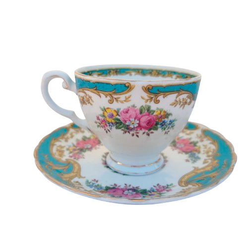 Tuscan Naples Turquoise Gold Trim Duo's & Sugar Bowl