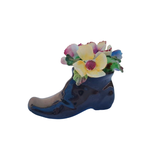 Denton Staffordshire Fine Bone China Black Shoe full with Flowers